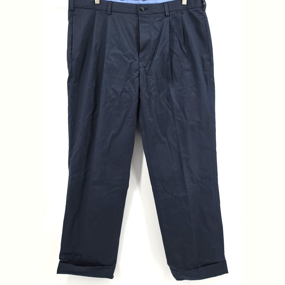 Brooks Brothers Advantage Chino Pants Mens W40 L30 Navy Blue Pleated Traditional